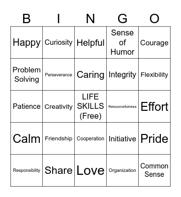 LIFE SKILLS Bingo Card
