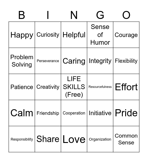 LIFE SKILLS Bingo Card