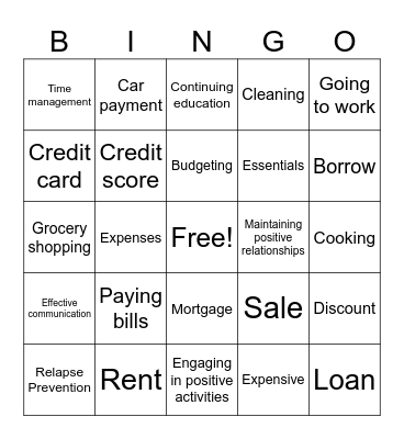 Life Skills Bingo Card