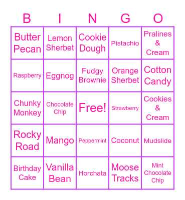 Ice Cream Bingo Card