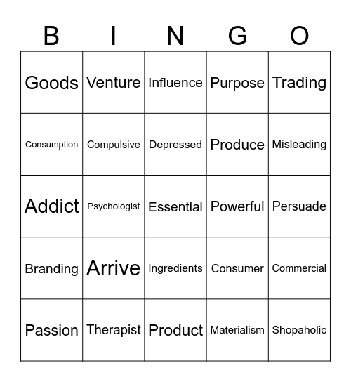 Vocabulary Bingo Card