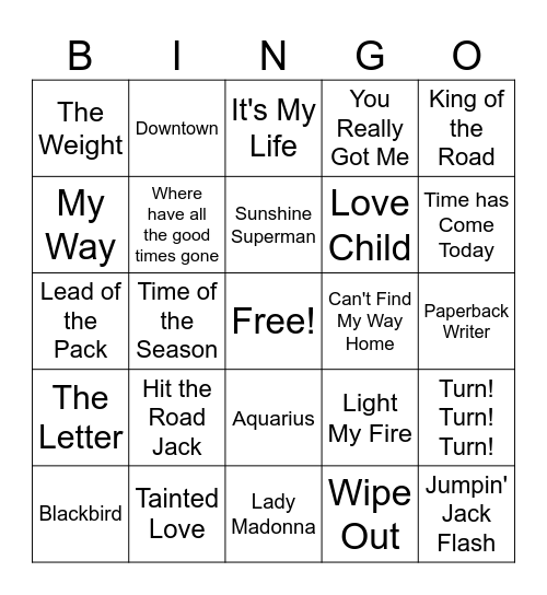 Music Bingo Card