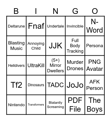 Furry Hideout Bingo Card