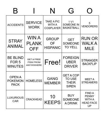 IRL BINGO Card