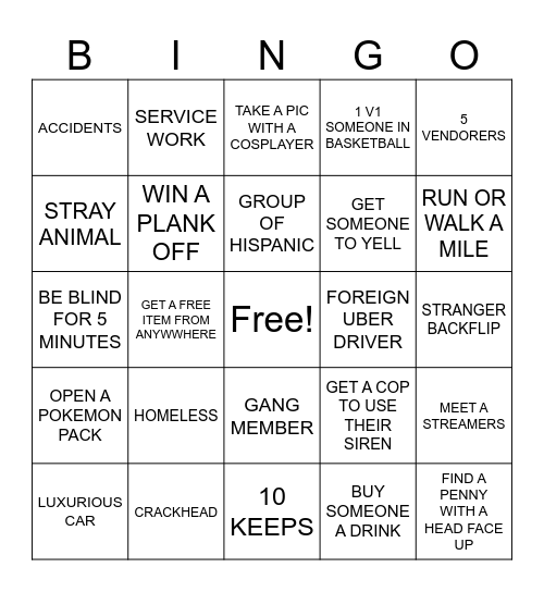 IRL BINGO Card