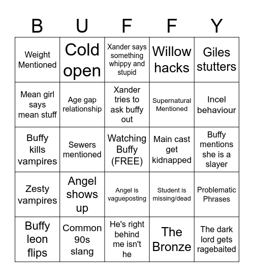 BUFFY BINGO Card