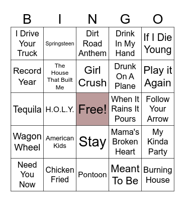 2010S #1 Country Songs Bingo Card