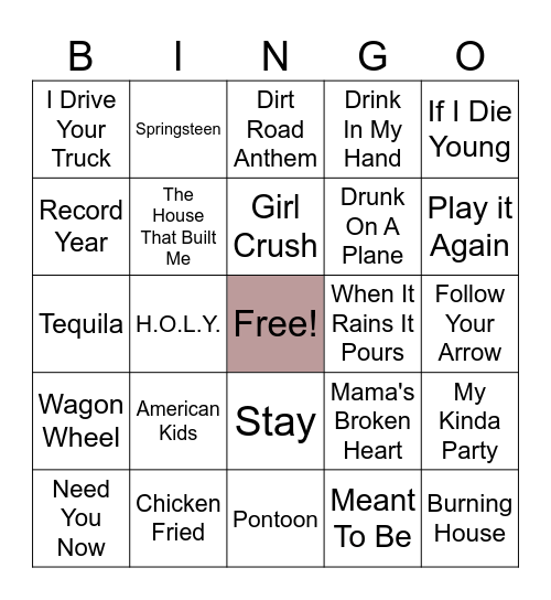 2010S #1 Country Songs Bingo Card