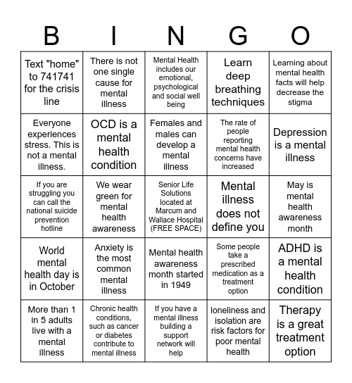 Mental Health Facts Bingo Card