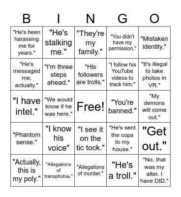 Proximity Chat Bingo Card