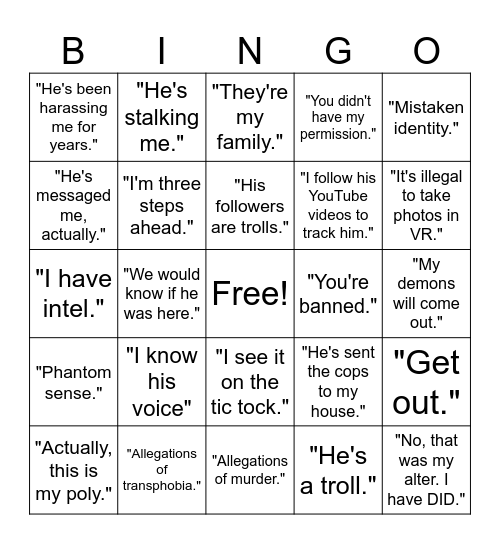 Proximity Chat Bingo Card