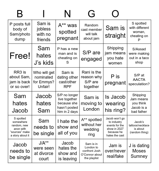 Jam Bingo Card