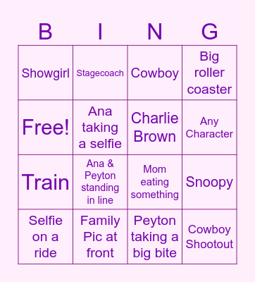 Birthday Trip Bingo - Knotts Berry Farm Bingo Card