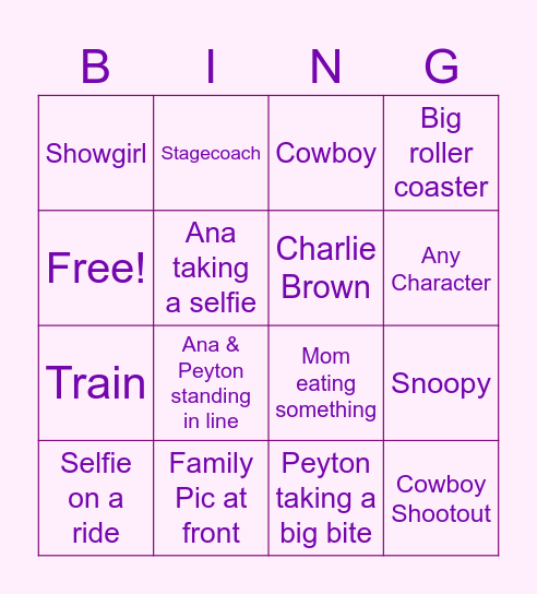 Birthday Trip Bingo - Knotts Berry Farm Bingo Card