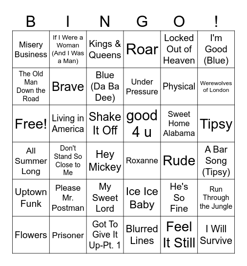 Sarah's Playlist--This or That Bingo Card