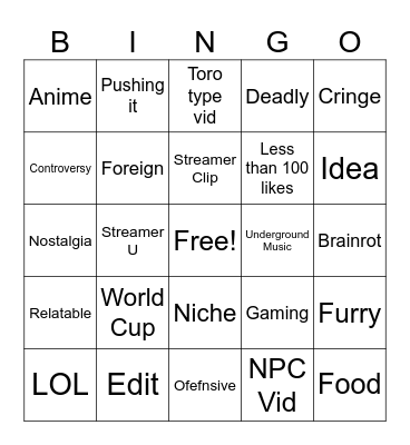 Social Media Bingo Card