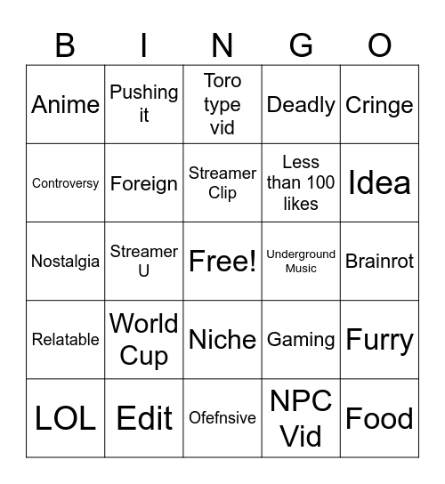 Social Media Bingo Card