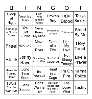 Katy's Playlist--A Little Bit of Everything Bingo Card