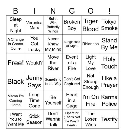 Katy's Playlist--A Little Bit of Everything Bingo Card