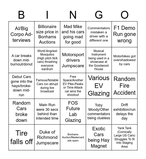 Goodwood FOS Bingo Card