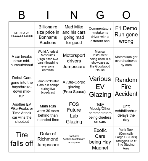 Goodwood FOS Bingo Card