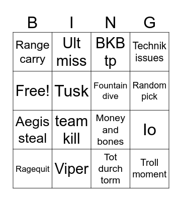 Dota Bingo Card