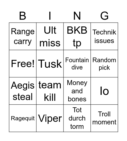 Dota Bingo Card