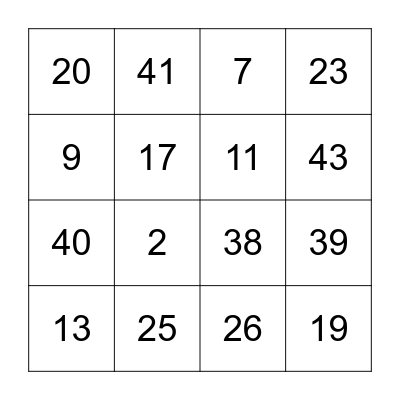 B I N G O: 1 a 45 Bingo Card