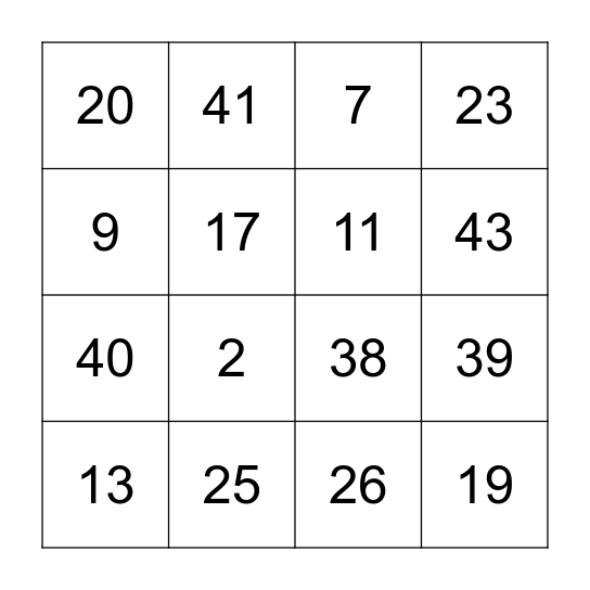 B I N G O: 1 a 45 Bingo Card