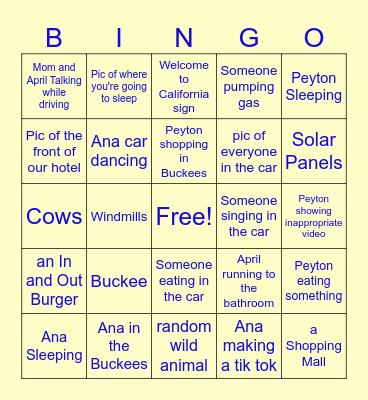 Birthday Trip - In the Car Bingo Card