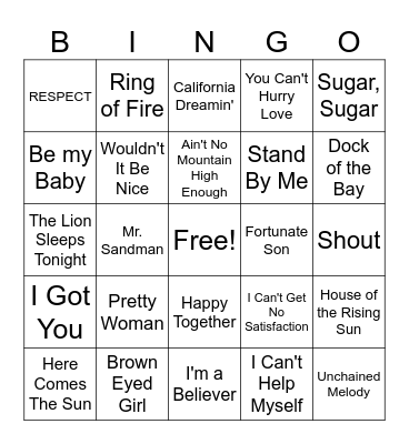 Top Hits of the 60's Bingo Card