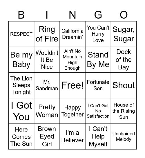 Top Hits of the 60's Bingo Card