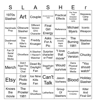 Slasher Fan Bingo Card
