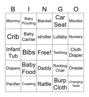 Michelle's Baby Shower Bingo Card
