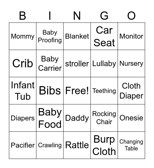 Michelle's Baby Shower Bingo Card