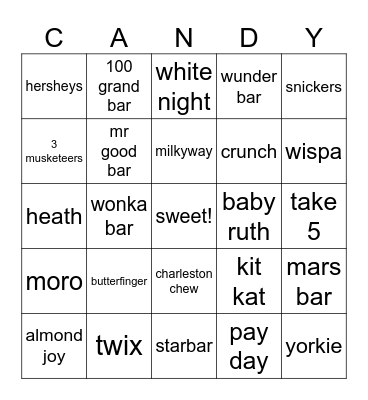 CANDY Bingo Card