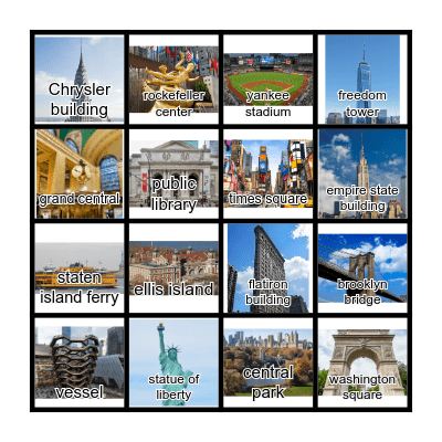 NYC Landmarks Bingo Card
