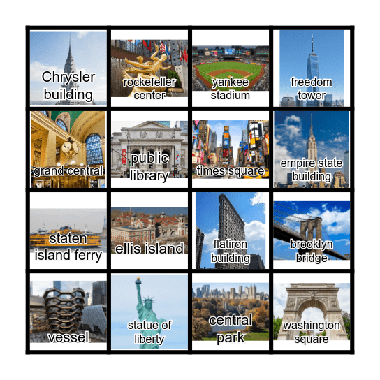 NYC Landmarks Bingo Card