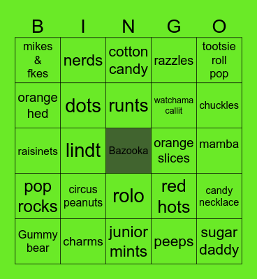 CANDY Bingo Card