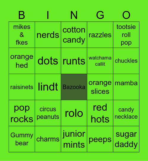 CANDY 2 Bingo Card