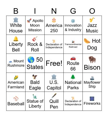America 250 PS Check-In Bingo Card