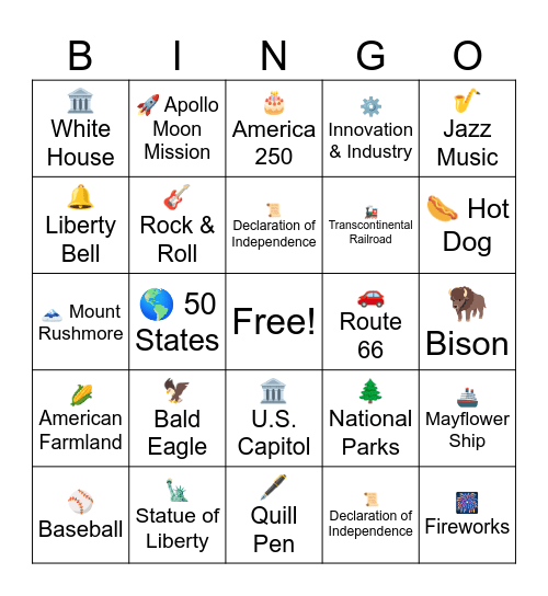 America 250 PS Check-In Bingo Card