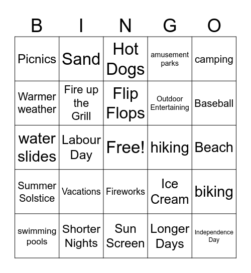 Summer Time  Bingo Card