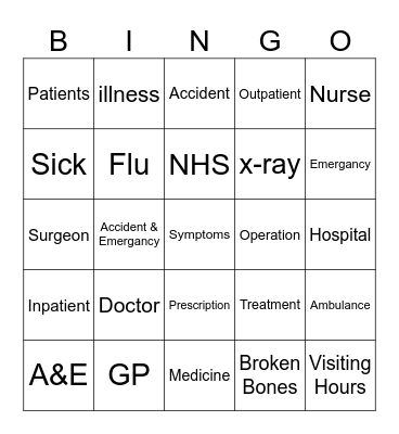 Hospital Bingo Card
