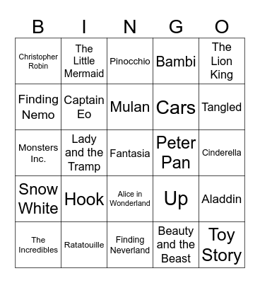 Disney Movies Bingo Card