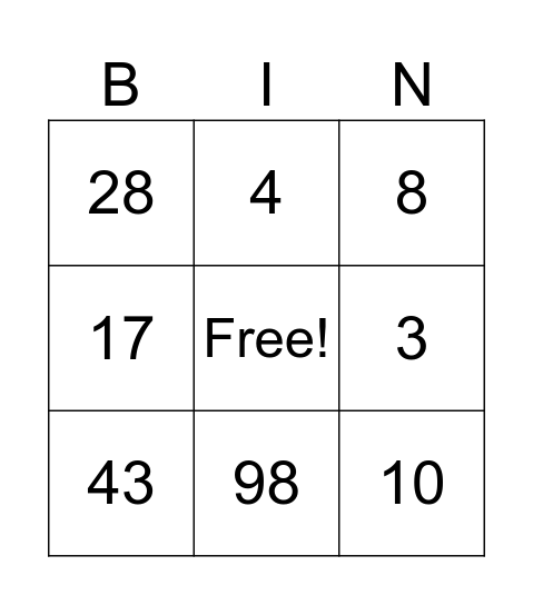 Untitled Bingo Card
