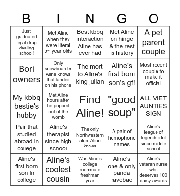 Aline's Birthday Bingo Card