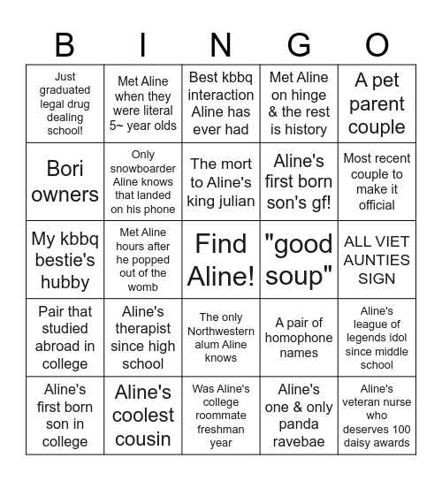 Aline's Birthday Bingo Card
