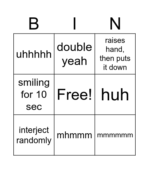 Untitled Bingo Card