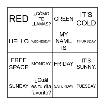 Los días de la semana Bingo Card